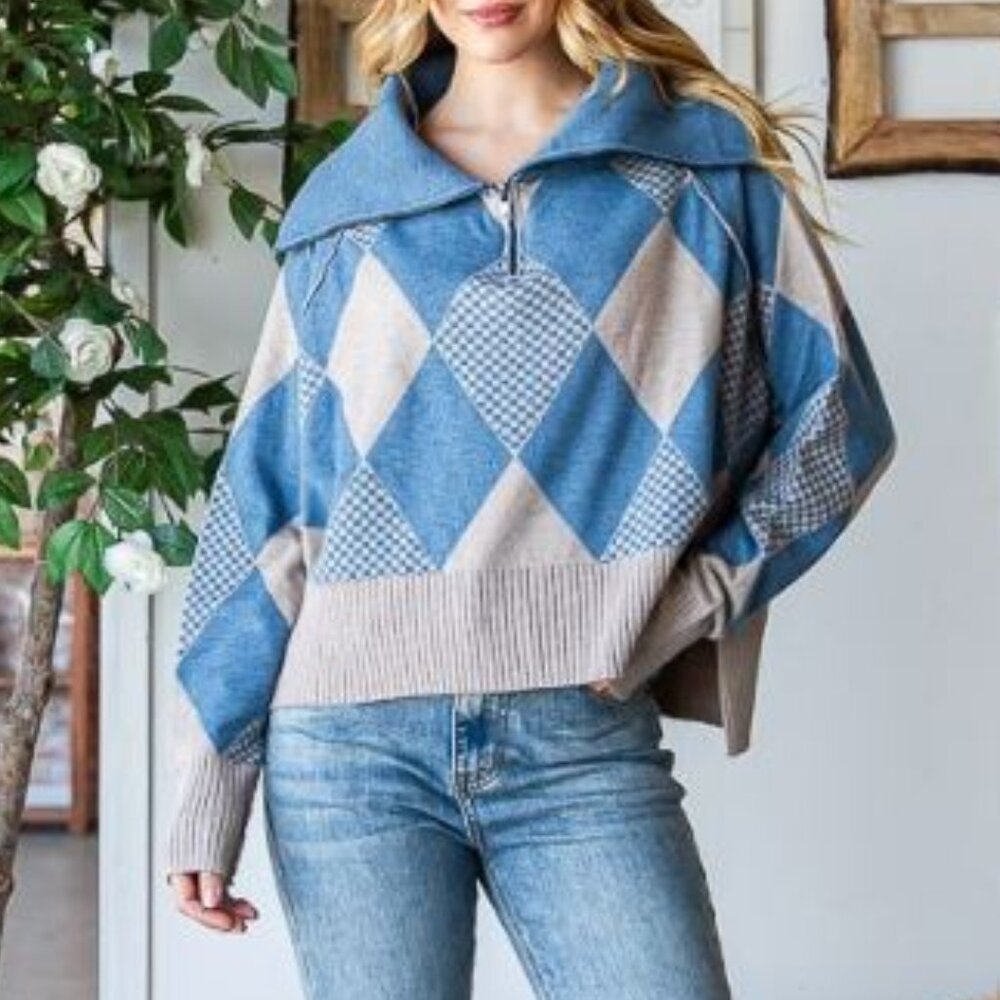 Oli & Hali- Argyle Quarter Zip Sweater